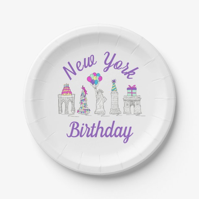 New York City NYC Landmarks Birthday Party Paper Plate (Front)