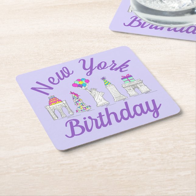 New York City NYC Landmarks Birthday Party Square Paper Coaster (Angled)