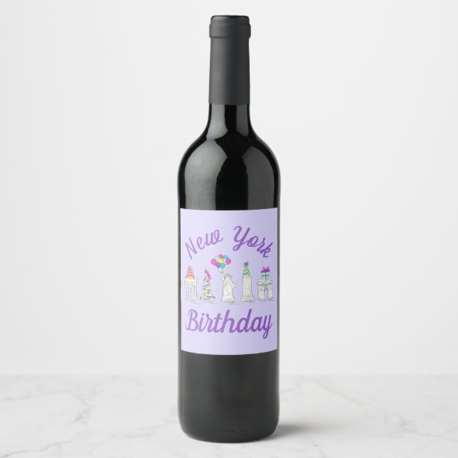 New York City NYC Landmarks Birthday Party Wine Label (Front)