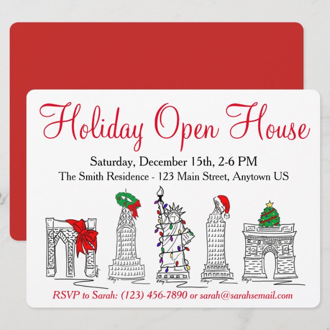 New York City NYC Landmarks Christmas Holiday Invitation (Front/Back)
