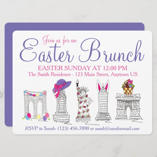 New York City NYC Landmarks Easter Brunch Invitation (Front/Back)
