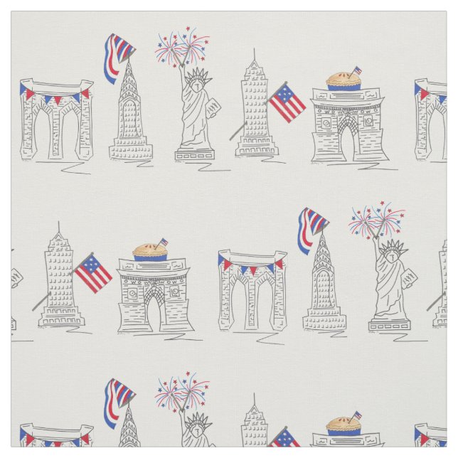 New York City NYC Landmarks July 4th Fourth USA Fabric (Swatch)