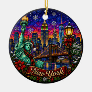 New York City NYC Skyline Statue of Liberty Ceramic Tree Decoration