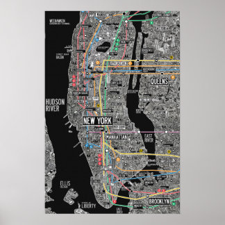 New York City NYC subway poster print map