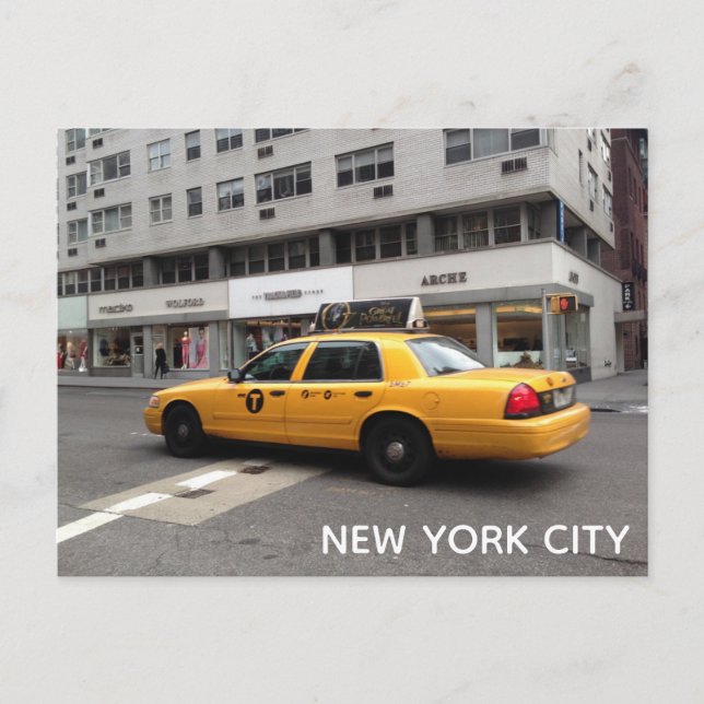 New York City NYC Yellow Chequered Taxi Cab Car Postcard (Front)