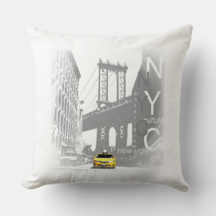 New York City Nyc Yellow Taxi Brooklyn Bridge Cushion