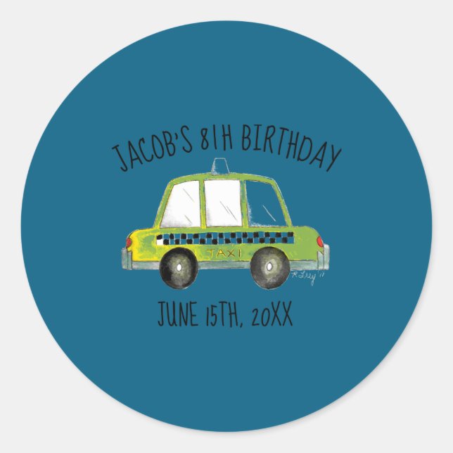 New York City Nyc Yellow Taxi Cab Birthday Party  Classic Round Sticker (Front)