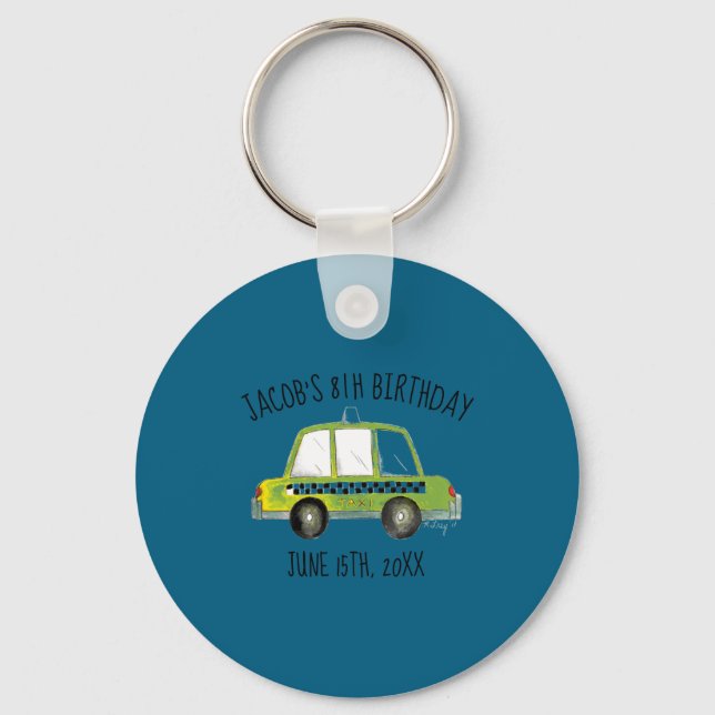 New York City Nyc Yellow Taxi Cab Birthday Party  Key Ring (Front)