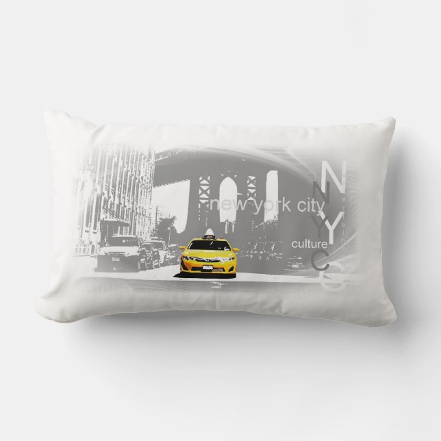New York City Nyc Yellow Taxi Pop Art Lumbar Cushion (Front)
