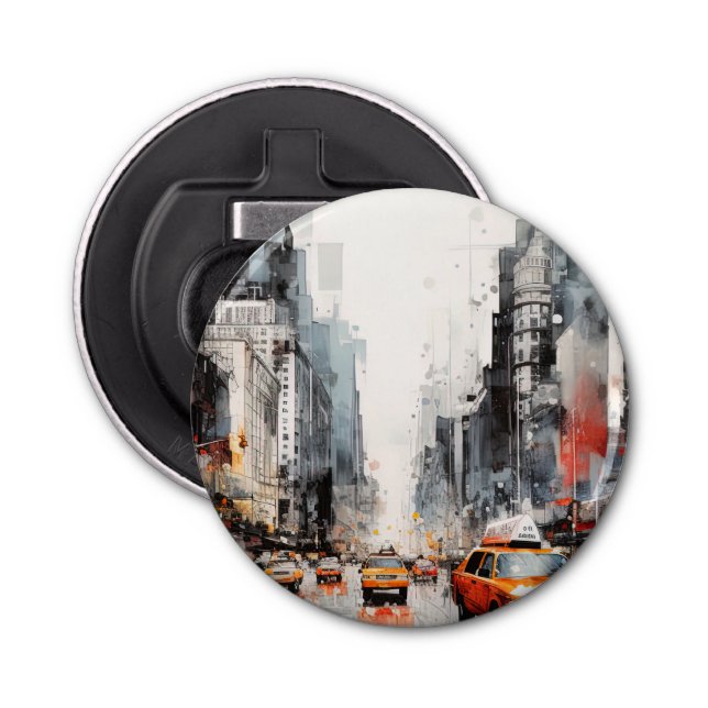 New York City, painted landscape. Bottle Opener (Front)