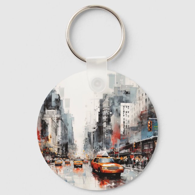 New York City, painted landscape. Key Ring (Front)