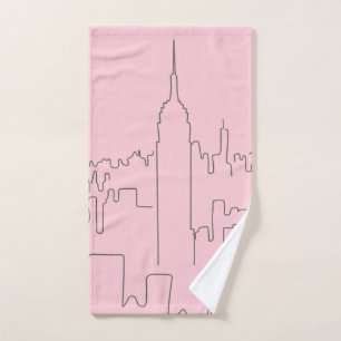 New York City Pink Minimal Line Bath Towel Set