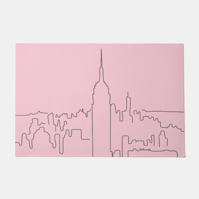 New York City Pink Minimal Line Doormat (Front)