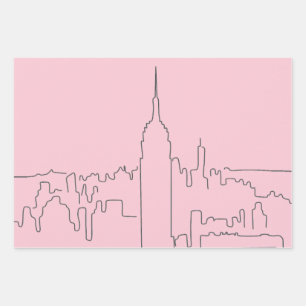 New York City Pink Minimal Line Wrapping Paper Sheet