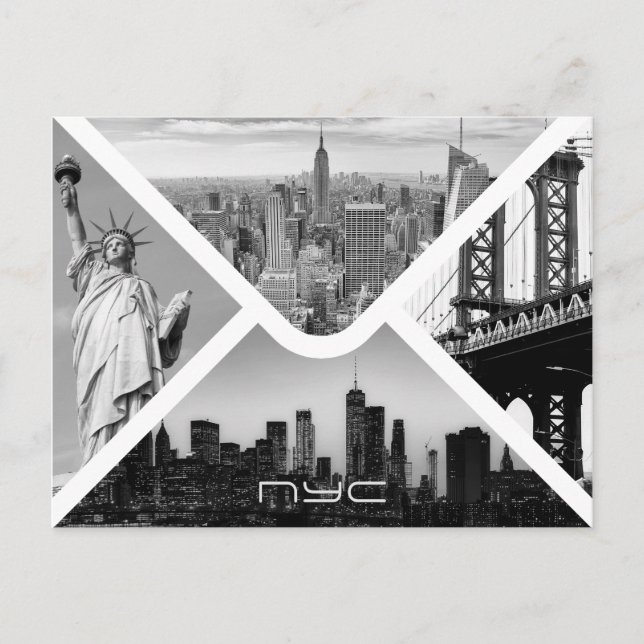 New York City post envelope images black white Postcard (Front)