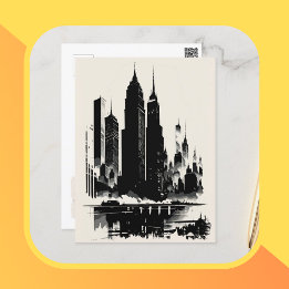 New York City Postcard Art Style Vintage Buildings