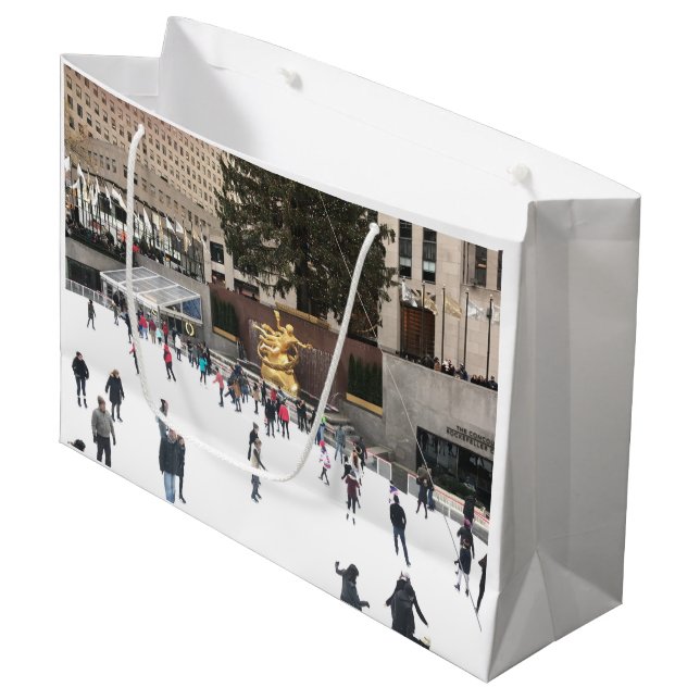 New York City Rockefeller Centre Ice Skating Rink Large Gift Bag (Front Angled)