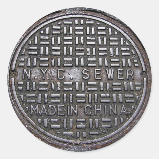 New York City Sewer Cover & Asphalt Photograph Fun Classic Round Sticker (Front)