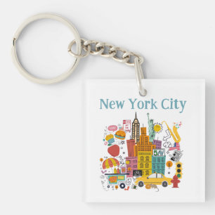 New York City Signs Colorful Style Keychain