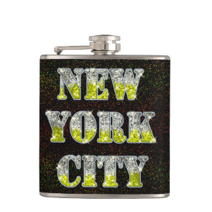 New York City Silver Gold Glitters Hip Flask