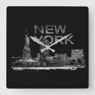 New York City Sketch  - mixed media Square Wall Clock