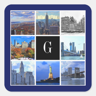 New York City Skyline 8 Image Photo Collage Square Sticker