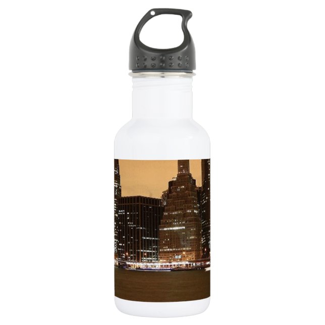 New York City Skyline at Night across the water 532 Ml Water Bottle (Front)