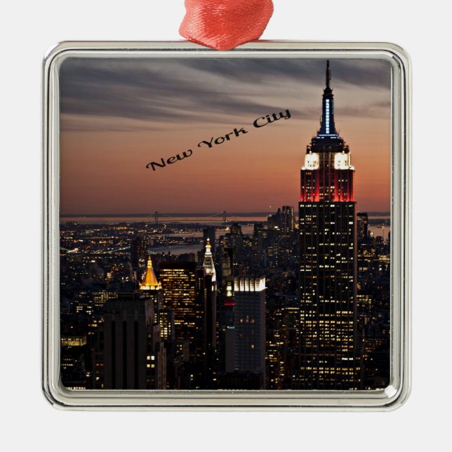New York City Skyline at Night Metal Tree Decoration (Front)