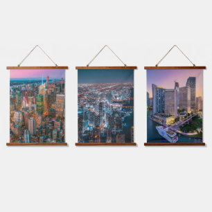New York City Skyline at Sunset NYC Twilight Hanging Tapestry