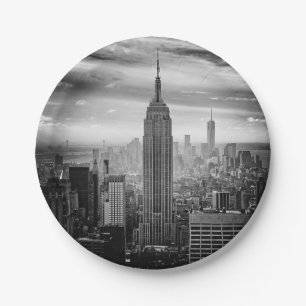 New York City skyline black and white Paper Plate