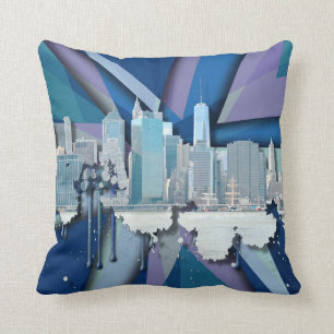 New York City Skyline   Blue 3D Cushion