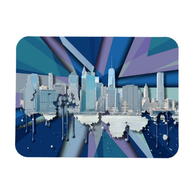 New York City Skyline | Blue 3D Magnet (Horizontal)