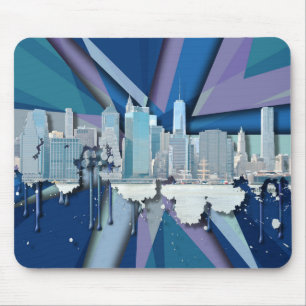 New York City Skyline Blue 3D Mouse Pad