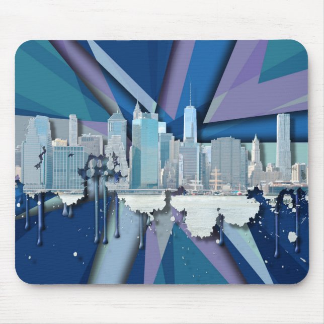 New York City Skyline | Blue 3D Mouse Pad (Front)
