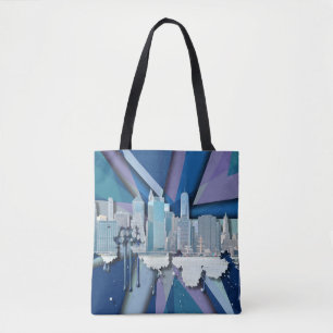 New York City Skyline Blue 3D Tote Bag