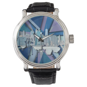New York City Skyline   Blue 3D Watch