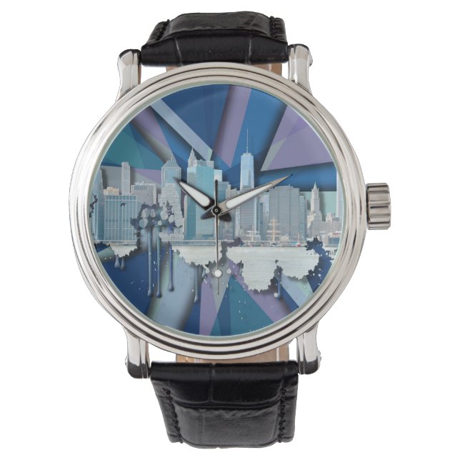 New York City Skyline | Blue 3D Watch (Front)