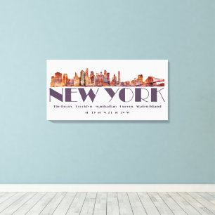 New York City Skyline. Boroughs and Coordinates Canvas Print