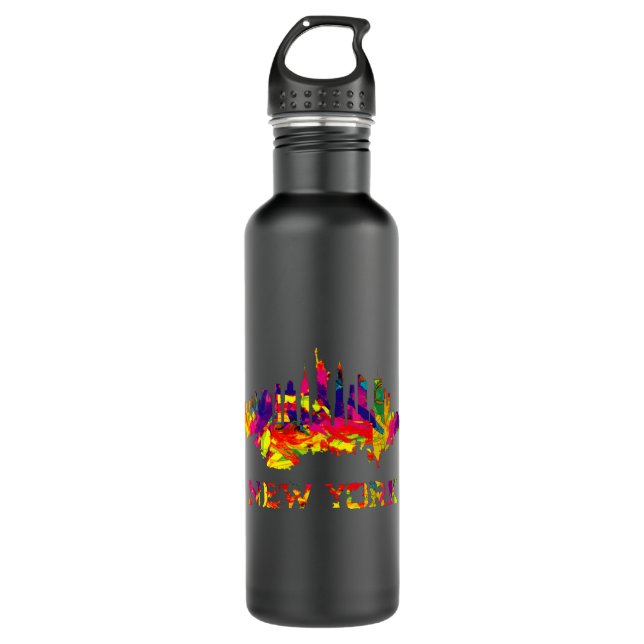 New York City skyline bright colourful 710 Ml Water Bottle (Front)