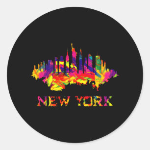New York City skyline bright colourful Classic Round Sticker