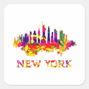 New York City skyline bright colourful Square Sticker