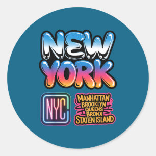 New york city skyline bronx queens manhattan state classic round sticker