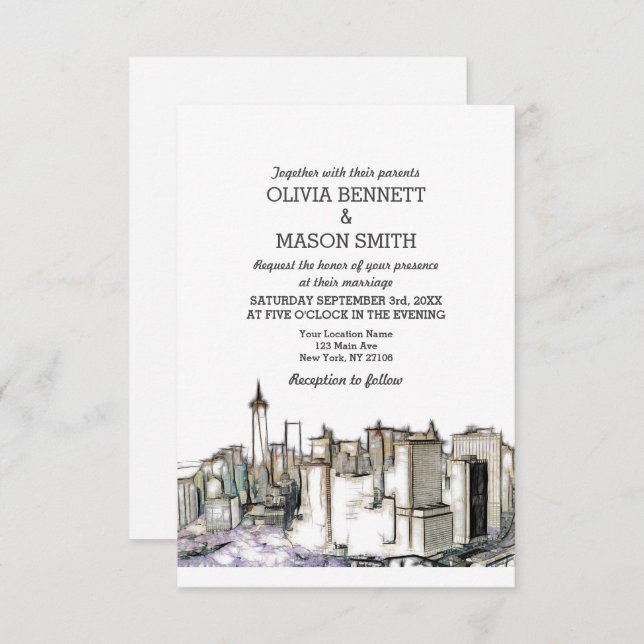 New York City Skyline Brooklyn Wedding Invitation (Front/Back)