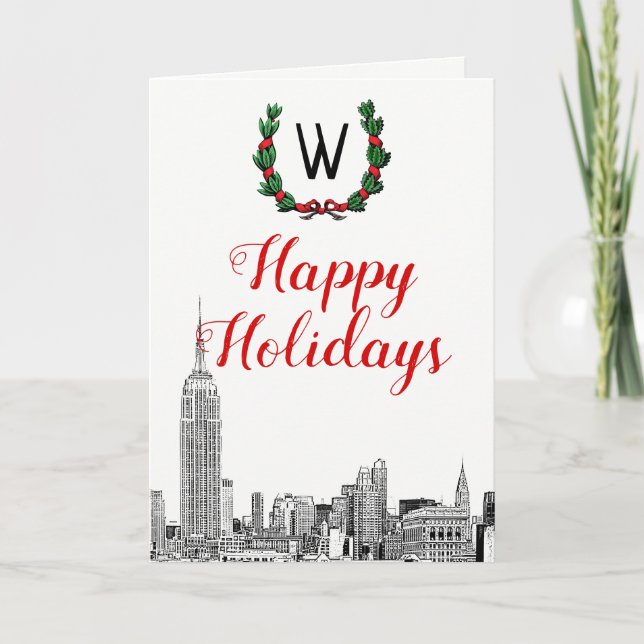 New York City Skyline Christmas Happy Holidays Holiday Card (Front)