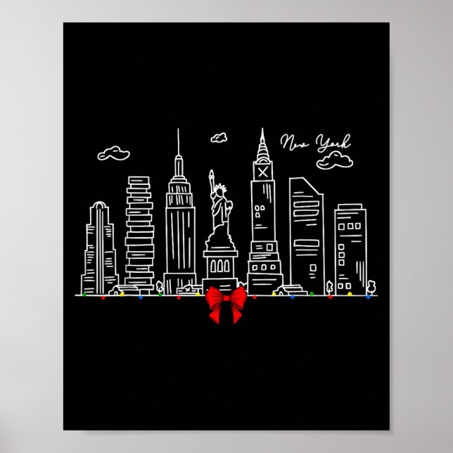 New York City Skyline Christmas Lights Nyc New Yor Poster (Front)