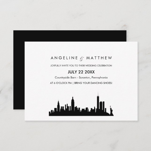 New York City Skyline Cityscape Wedding Invitation (Front/Back)