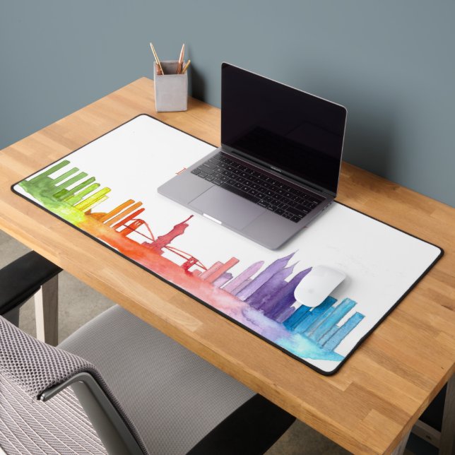 New York City Skyline Colourful Modern Manhattan Desk Mat (Office 2)