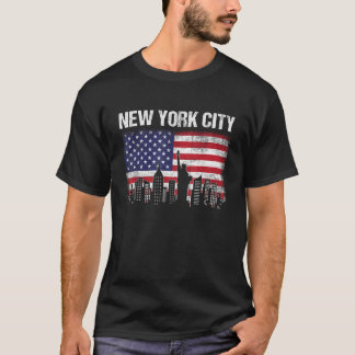 New York City Skyline Gift American Flag 4th of Ju T-Shirt