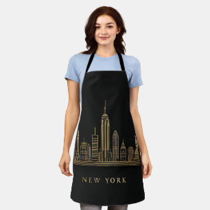 New York City Skyline Gold Line Art Apron