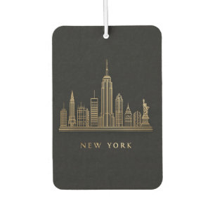 New York City Skyline Gold Line Art Car Air Freshener